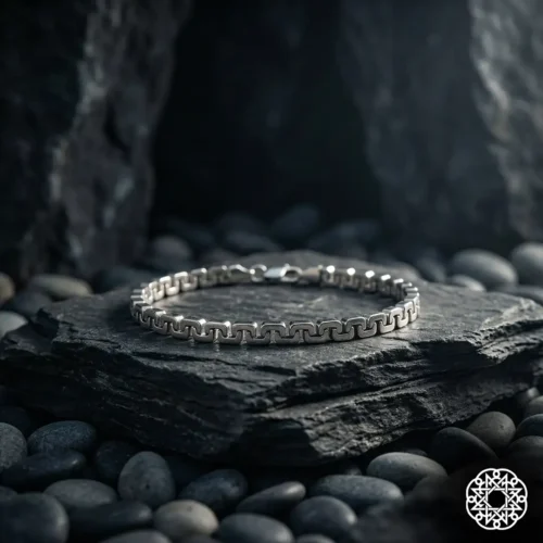 2 Geometrik Dalga Zincir Gümüş Erkek Bileklik Modeli