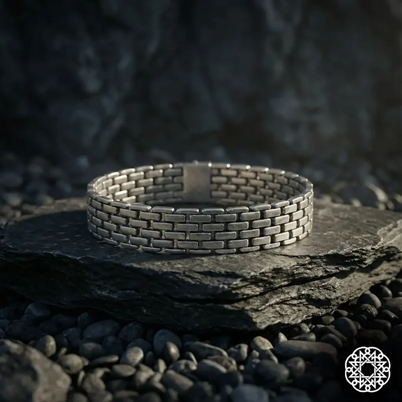 2 Tuğla Desen Kalın Gümüş Erkek Bileklik Modeli