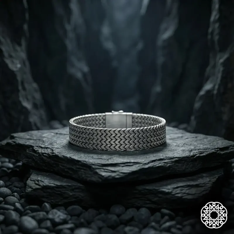 2 Balıksırtı Desen Kalın Gümüş Erkek Bileklik Modeli