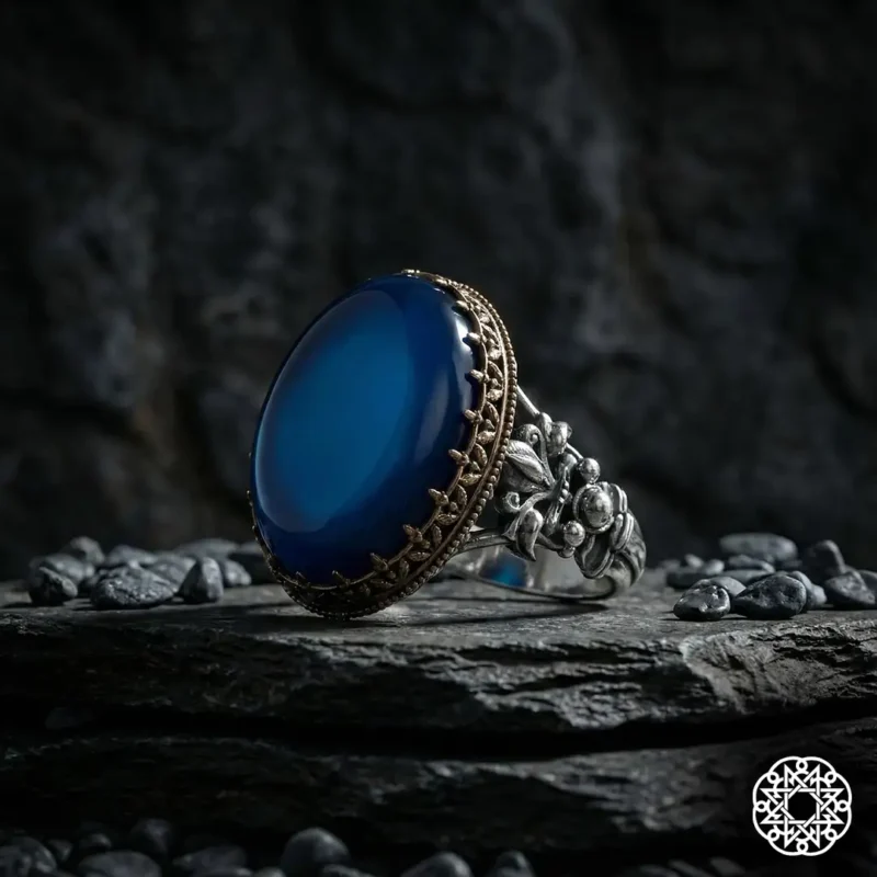 Mavi Galalit Gümüş Yüzük Modeli