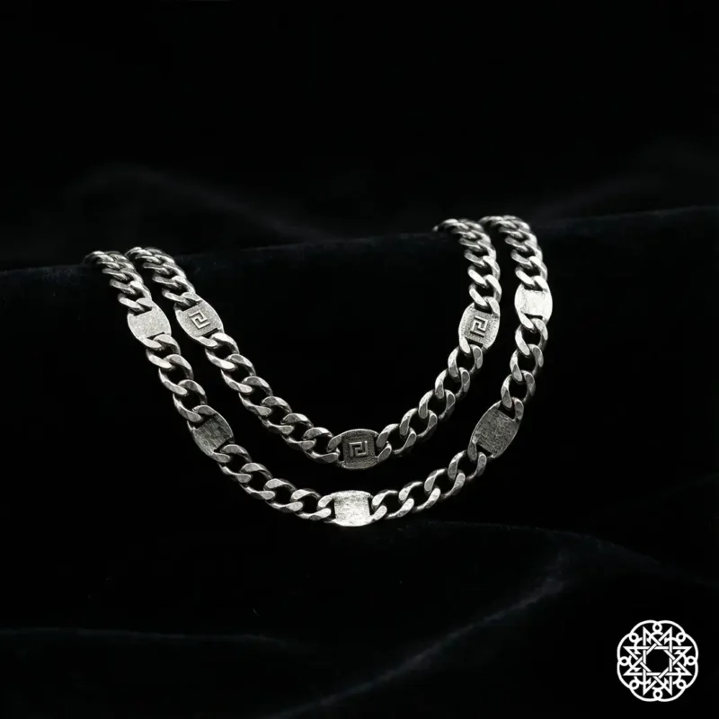 3 Motifli Gurmet Zincir Gümüş Erkek Kolye Modeli