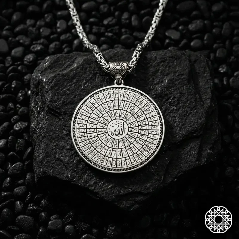 İlahi Ente Maksudi Ve Ayetel Kürsi Esma’ül Hüsna Gümüş Kolye Modeli