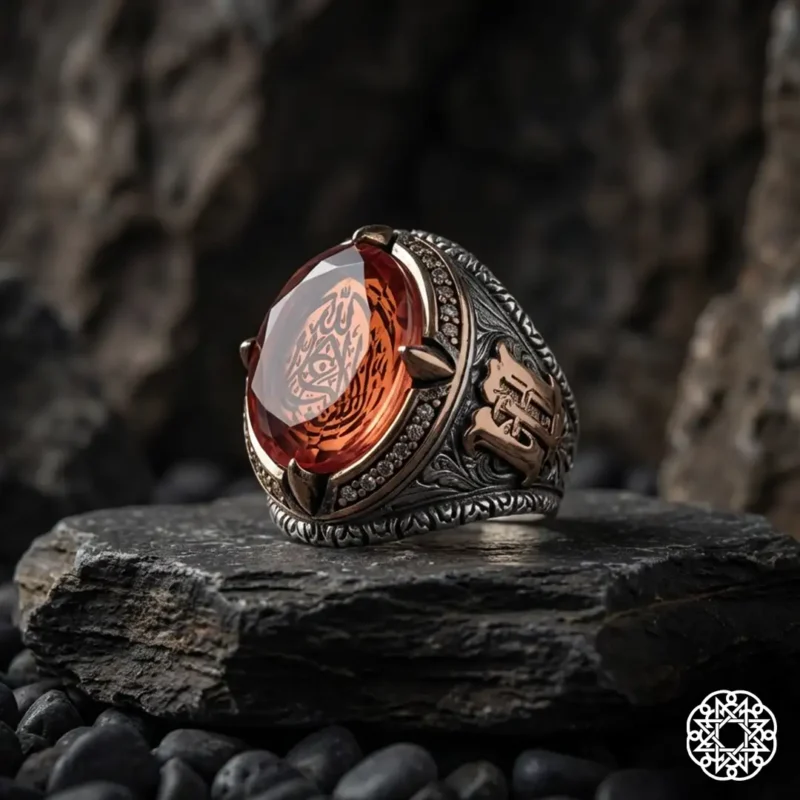 3 La Galibe İllallah Sultanit Taşlı Gümüş Erkek Yüzük Modeli