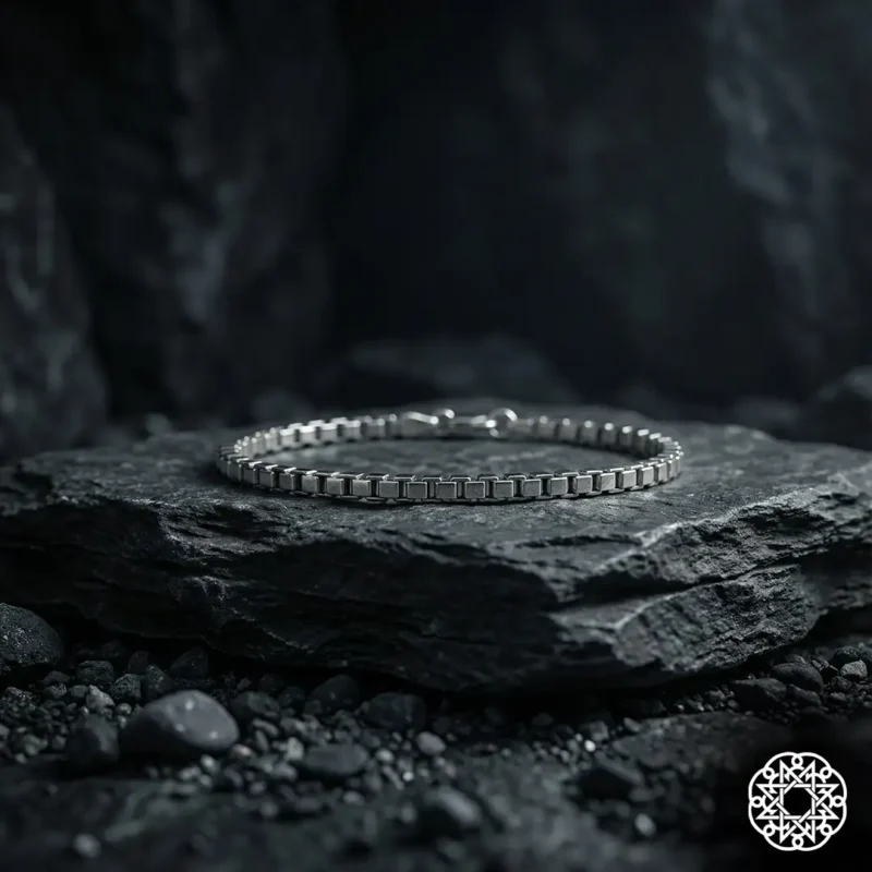 3 İnce Kare Halkalı Zincir Gümüş Erkek Bileklik Modeli