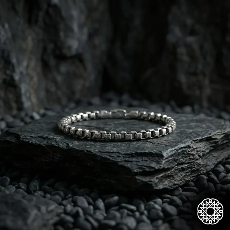 İnce Dokulu Kare Zincir Gümüş Erkek Bileklik Modeli