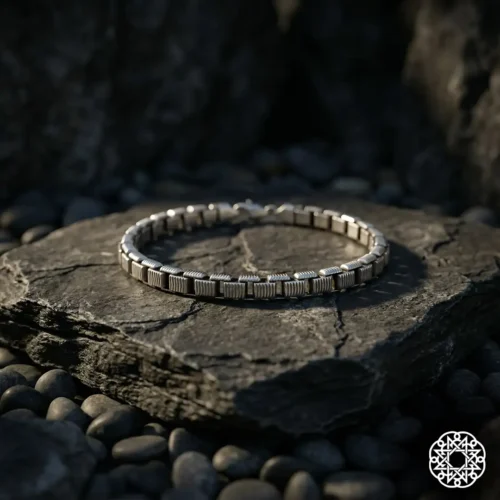 3 Çizgili Kare Zincir Gümüş Erkek Bileklik Modeli