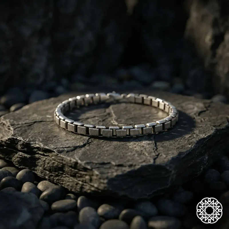 Çizgili Kare Zincir Gümüş Erkek Bileklik Modeli