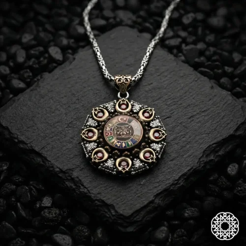 16 Türk Devleti Bayraklı Bozkurt Gümüş Madalyon Kolye