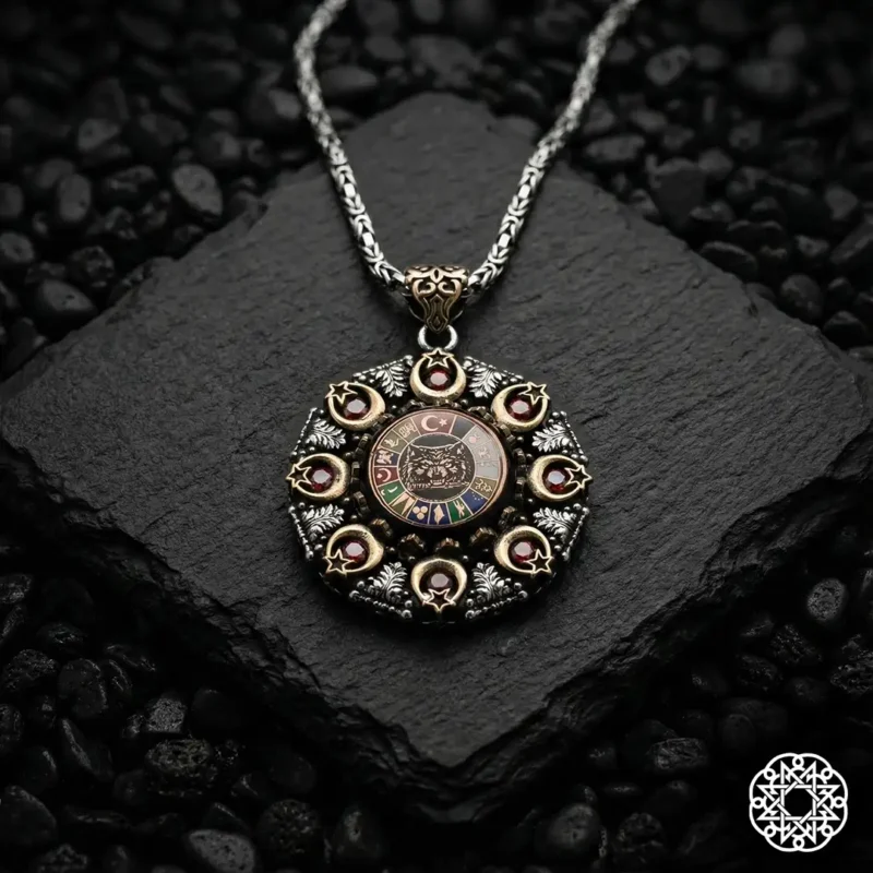 16 Türk Devleti Bayraklı Bozkurt Gümüş Madalyon Kolye