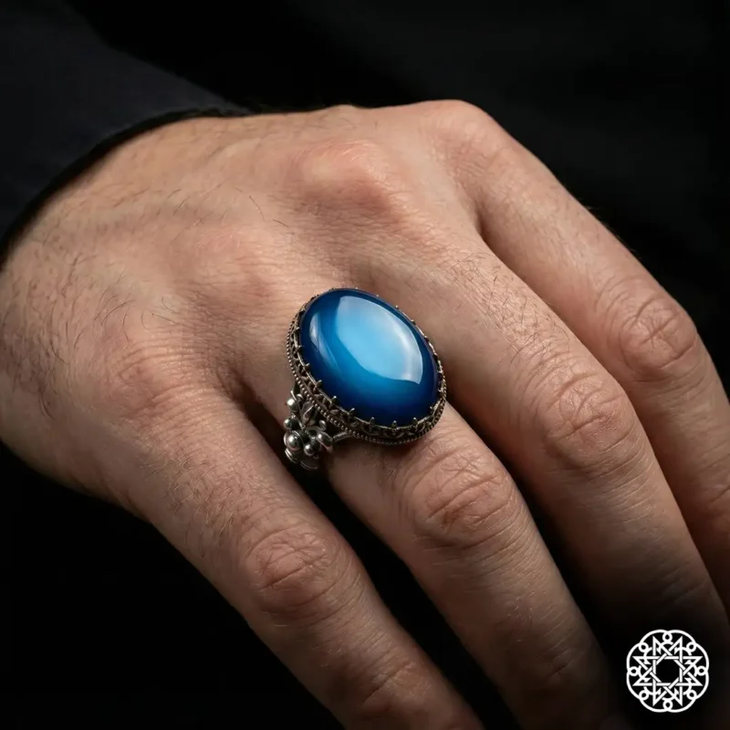 Mavi Galalit Gümüş Yüzük Modeli