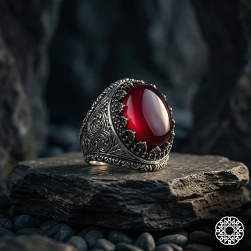 4 Bordo Galalit Gümüş Erkek Yüzük Modeli