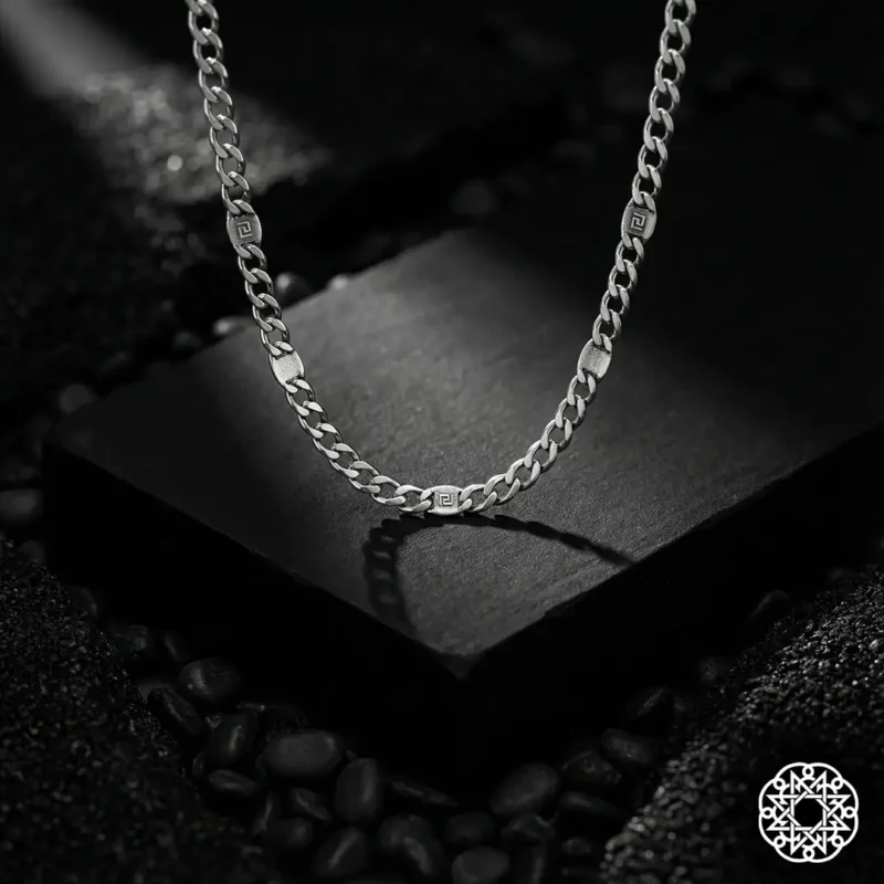 4 Motifli Gurmet Zincir Gümüş Erkek Kolye Modeli