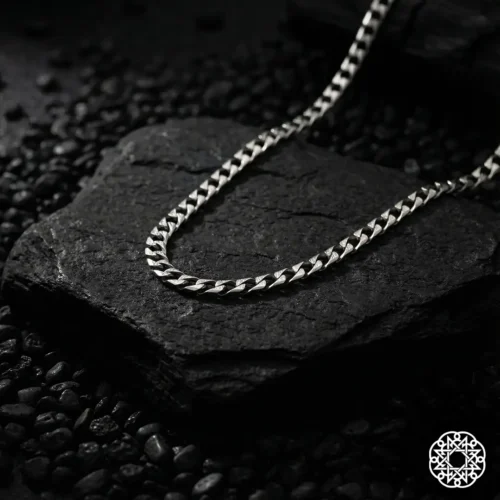 4 Kare Zincir Gümüş Erkek Kolye Modeli