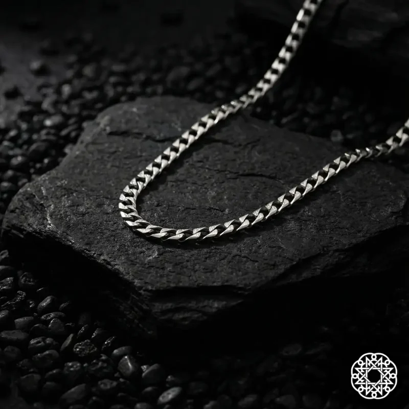 4 Kare Zincir Gümüş Erkek Kolye Modeli