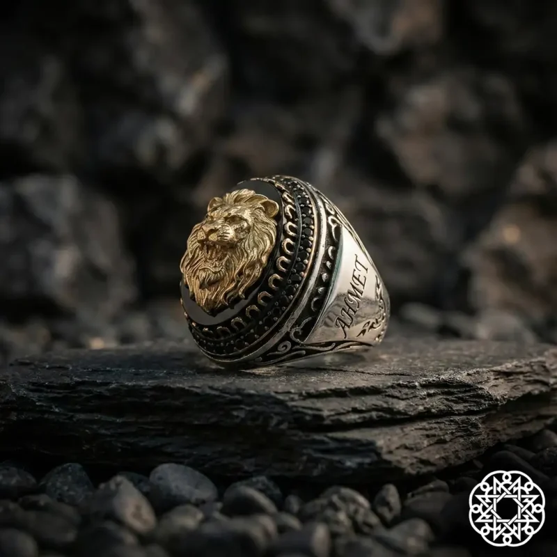 Aslan Ve İsimli Gümüş Erkek Yüzük Modeli