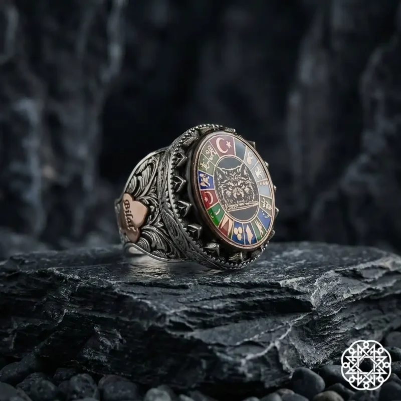 c1 İsimli Türk Devletleri Gümüş Erkek Yüzük Modeli