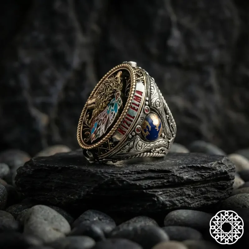 Külli Cihan Kızıl Elma Gümüş Erkek Yüzük Modeli