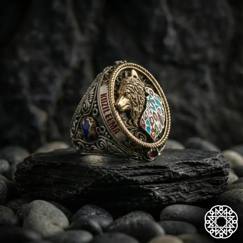 Külli Cihan Kızıl Elma Gümüş Erkek Yüzük Modeli