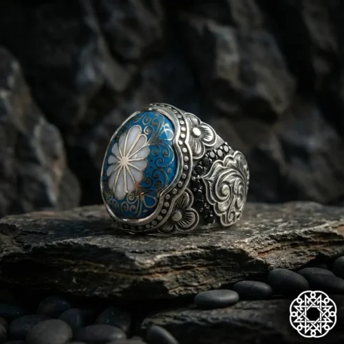 vbcnmöç Desenli Gümüş Erkek Yüzük Modeli