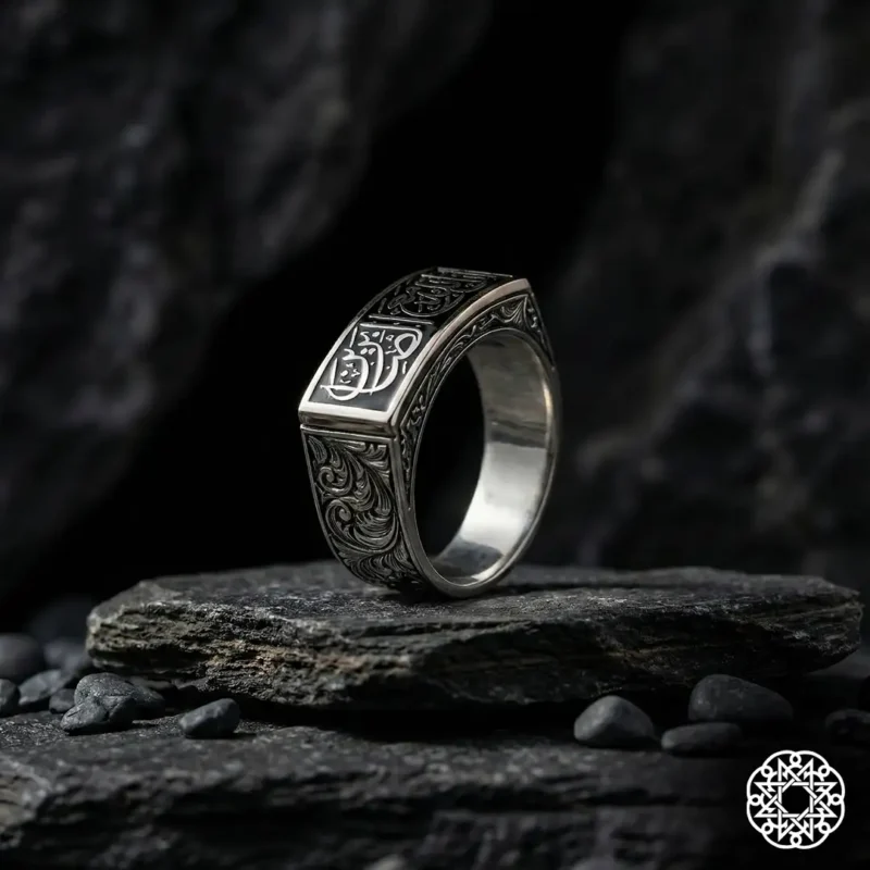 Allah Sabredenlerle Beraberdir Yazılı Gümüş Erkek Yüzük Modeli