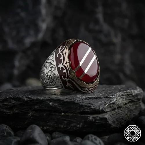 Kırmızı Yarma Galalit Gümüş Yüzük Modeli