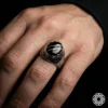 Siyah Yarma Kehribar Gümüş Yüzük Modeli