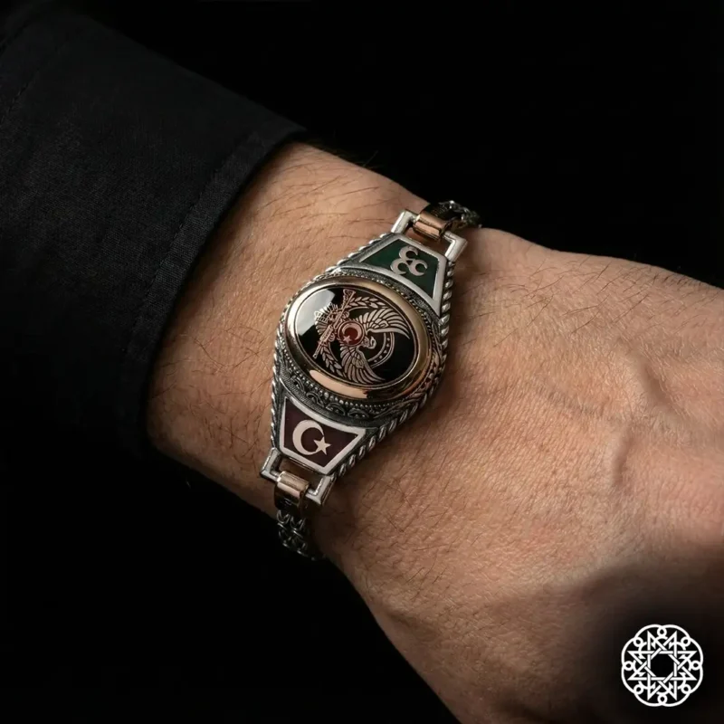 Devlet Kartalı 3 Hilal Ayyıldız Gümüş Bileklik Modeli