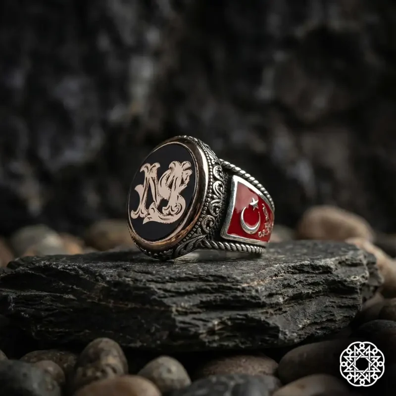 2 İsimli Ayyıldız Gümüş Erkek Yüzük Modeli