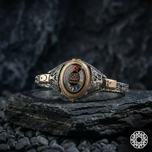 Kapaklı Resimli Türk Devleti Gümüş Bileklik Modeli