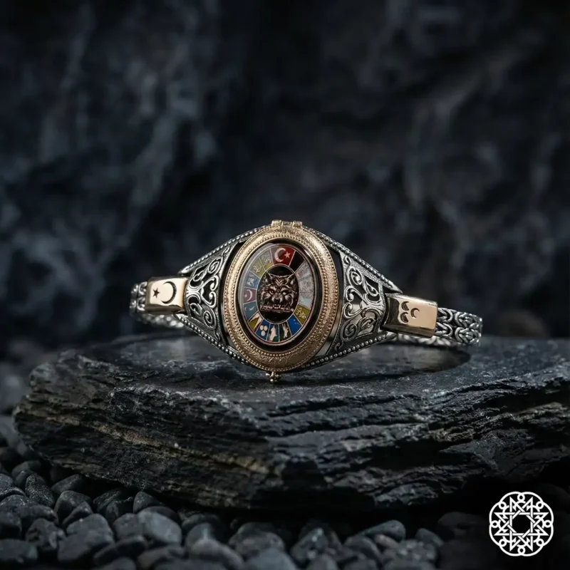 Kapaklı Resimli Türk Devleti Gümüş Bileklik Modeli