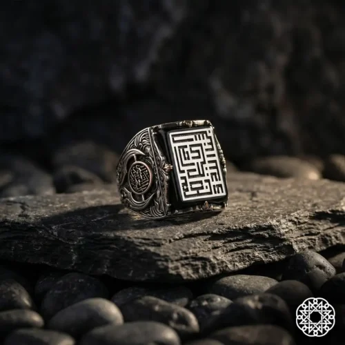 Allah Bize Yeter Gümüş Erkek Yüzük Modeli