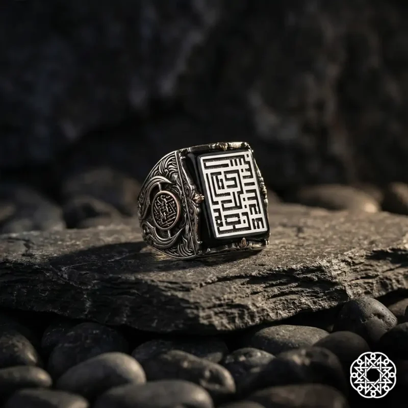 Allah Bize Yeter Gümüş Erkek Yüzük Modeli