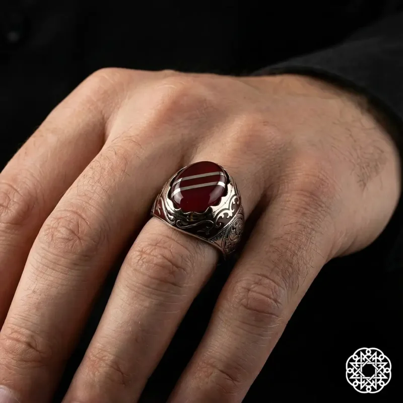 Kırmızı Yarma Galalit Gümüş Yüzük Modeli