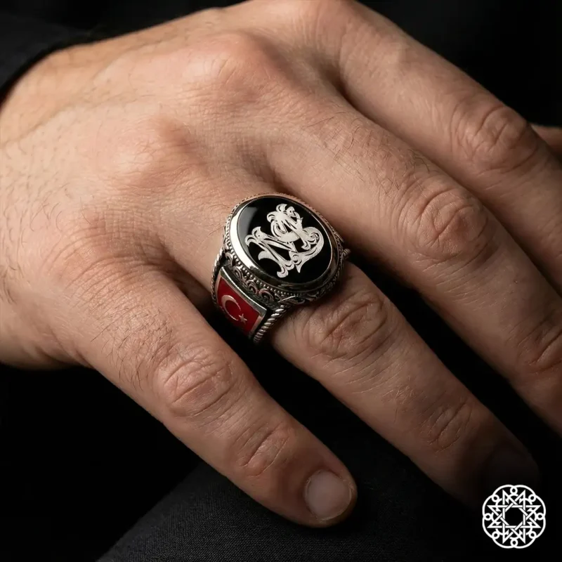 4 İsimli Ayyıldız Gümüş Erkek Yüzük Modeli