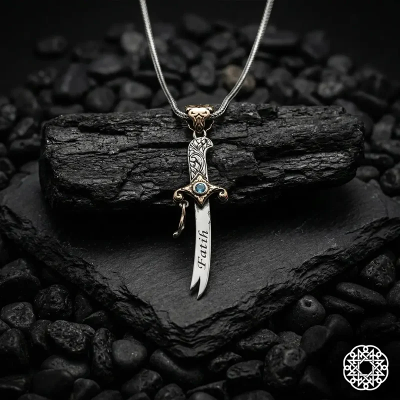 İsimli Zülfikar Allah Bana Yeter Gümüş Kolye